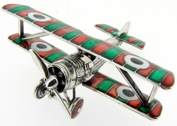 Silver and Enamel Italian biplane - Click Image to Close